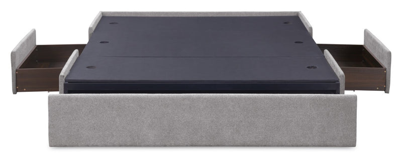 Amos Upholstered Storage Bed in Grey Fabric with Tufted Headboard & 3 Built-in Drawers - King Size