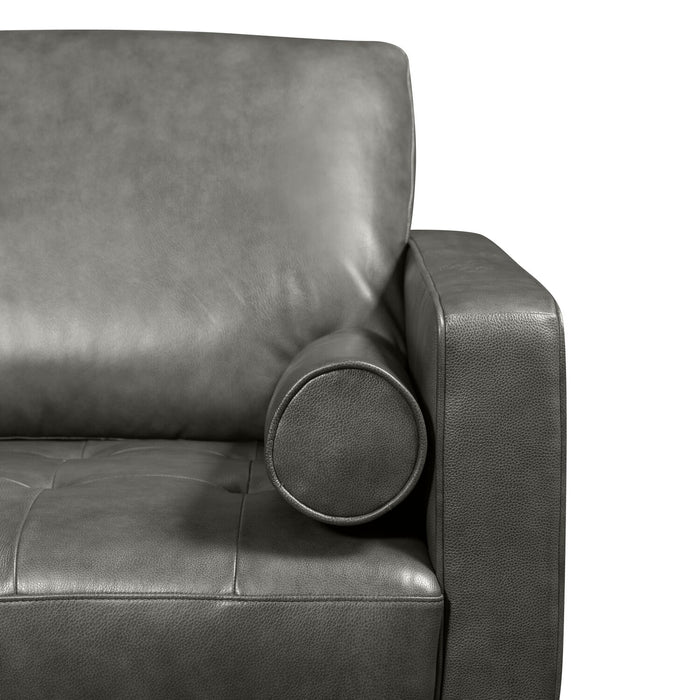 Edge 86\" Genuine Leather Sofa with Wood Legs and Removable Back Cushions - Grey