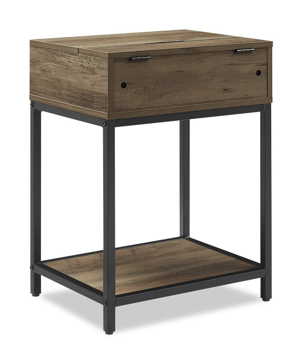 Akio Bedside 1-Drawer Nightstand with Lift-top Storage, 18\"W x 25.75\"H - Brown/Black