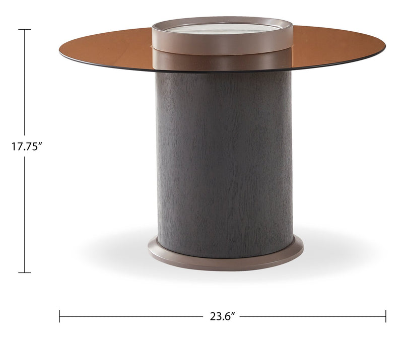 Circa 23.6\" Modern Round End Table - Amber Tempered Glass and Black Wood