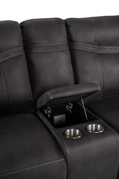 Floy 99\" Faux Suede Power Reclining Loveseat with Power Headrests, Storage Console and USB Ports - Grey