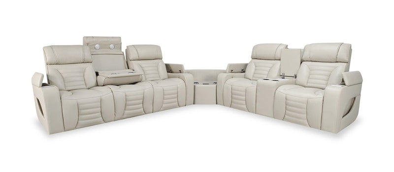 Zen 3-Piece Leather-Look Fabric Power Reclining Sectional with Massage, Drop-Down Console and Refrigerator - Apricot