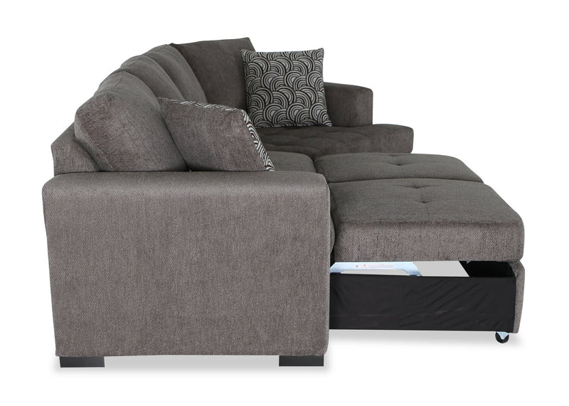 Made in Canada Legend 2-Piece Right-Facing Chenille Fabric Cuddler Sleeper Sectional - Pewter Brown