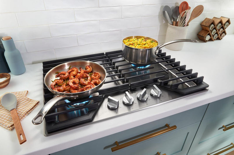 Whirlpool 30\" Gas Cooktop with EZ-2-Lift™ Hinged Cast-Iron Grates - WCGK5030PS