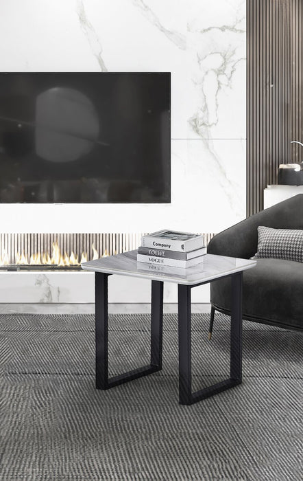 Serena 21.75\" Modern End Table - White & Black with Marble Look