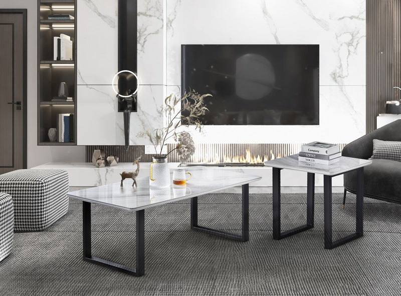 Serena 21.75\" Modern End Table - White & Black with Marble Look