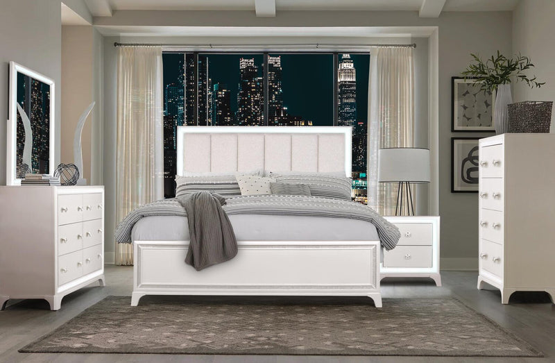 Halo Bedroom 6-Drawer Dresser with LED Light, 58\"W x 35\"H, Glam - White