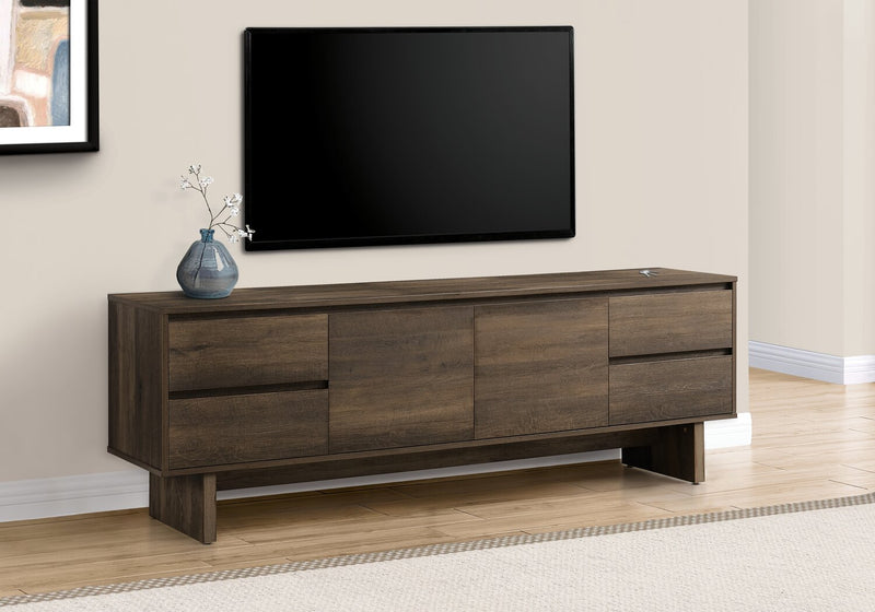 Burkley 71” Modern TV Stand with Storage and Cable Management for TVs up to 80” - Dark Brown