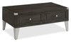 London 42" Industrial Coffee Table – Grey Wood Finish and Silvery Metal Legs | Table à café industrielle London de 42 po - fini en bois gris et pattes en métal argenté  | LONDOCTB