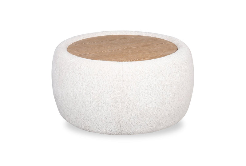 Rio 36\" Chenille Fabric Cocktail Ottoman with Wood Top and Legs - Alabaster White