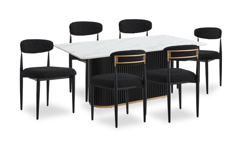 Kort & Co. Capri 7pc Dining Set with Table & 6 Chairs, Gold Accent, Pedestal Base, 72\"W - Black