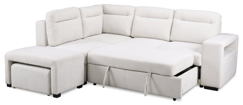 Coast 3-Piece Left-Facing Ivory White Fabric Sleeper Sectional with Storage Chaise and Storage Armrest