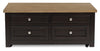 Wells 46" Solid Wood Lift Top Coffee Table with Storage and Casters - Two Tone Brown | Table à café Wells de 46 po en bois massif avec dessus relevable, rangement et roulettes - deux teintes de brun