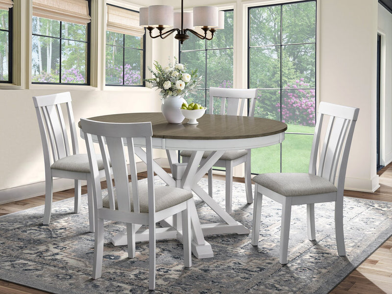 Brook 7pc Dining Set with Table & 6 Chairs, 42-54\"W Extension, Round - White/Brown