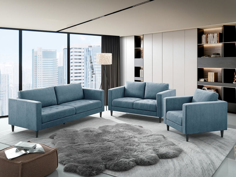 Metro 57\" Fabric Loveseat with Tufted Seat Cushions and Reversible Back Cushions - Denim Blue