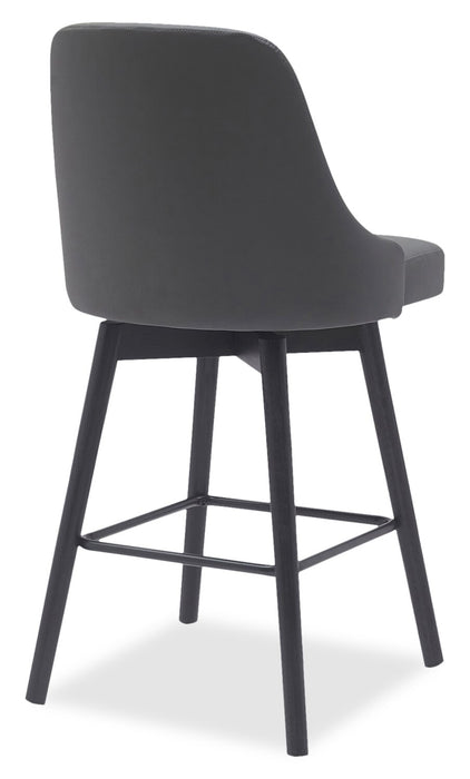 Nash Counter-Height Stool with Swivel Seat & Vegan Leather Fabric, 26.5\"H, Wood & Metal - Charcoal