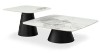 Hazel 39.5” Modern 2-Pack White Sintered Stone Top Coffee + End Table - Black and White