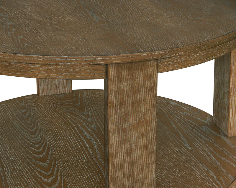 Declan 31.5\" Modern Round Coffee Table with Casters – Natural Wood 