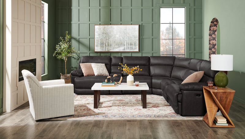 Silvia 48\" Modern Coffee Table - White and Grey Marble Look with Brown Wood Legs