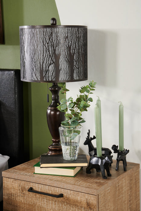 28\" Bean Bronzed Table Lamp with Cut-Out Shade