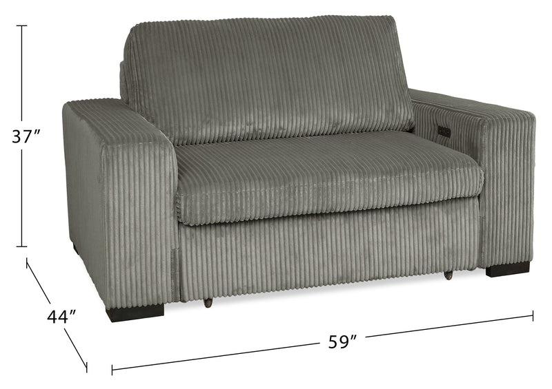Stratus 59” Faux Fur Fabric Chair with Power Sliding Chaise - Fog Grey