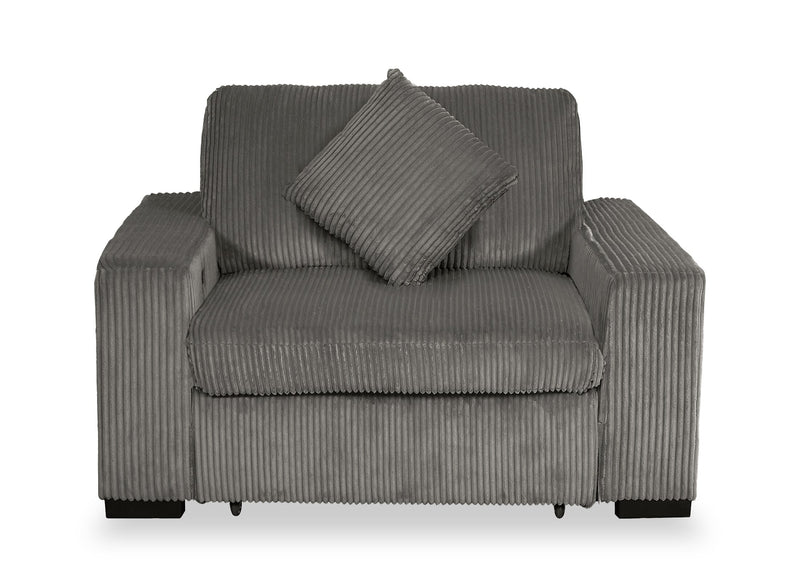 Stratus 59” Faux Fur Fabric Chair with Power Sliding Chaise - Fog Grey