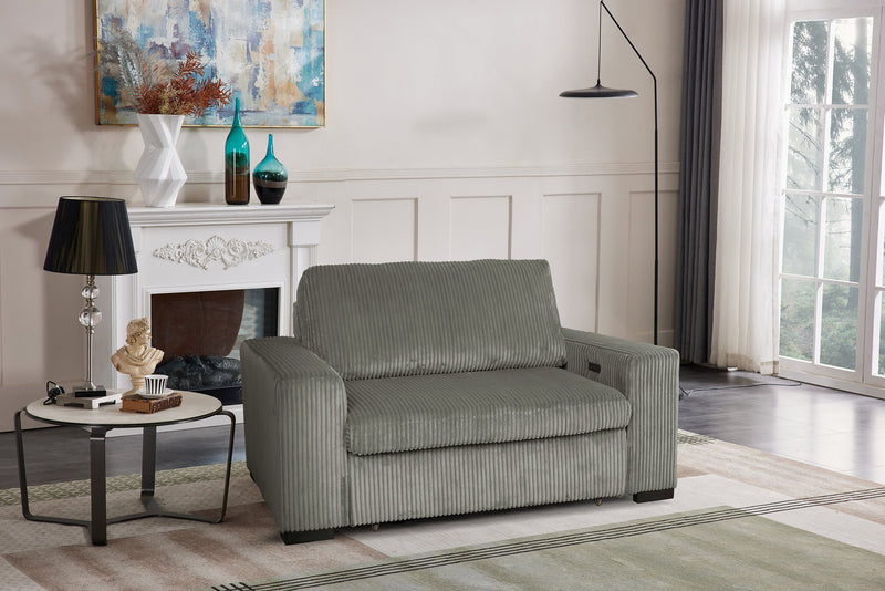 Stratus 59” Faux Fur Fabric Chair with Power Sliding Chaise - Fog Grey