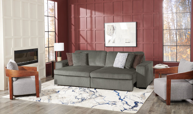 Stratus 108\" Faux Fur Fabric Full-Size Sofa Bed with Power Sliding - Fog Grey