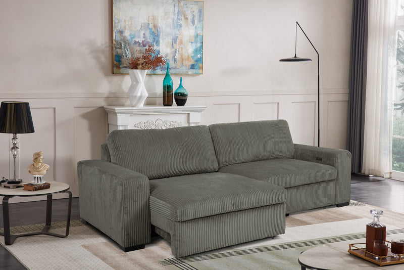 Stratus 108\" Faux Fur Fabric Full-Size Sofa Bed with Power Sliding - Fog Grey
