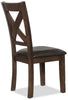 Talia Dining Chair with Vegan-Leather Fabric, Cross-Back - Grey/Brown | Chaise de salle à manger Talia en tissu de cuir végétalien avec dossier entrecroisé - gris-brun
