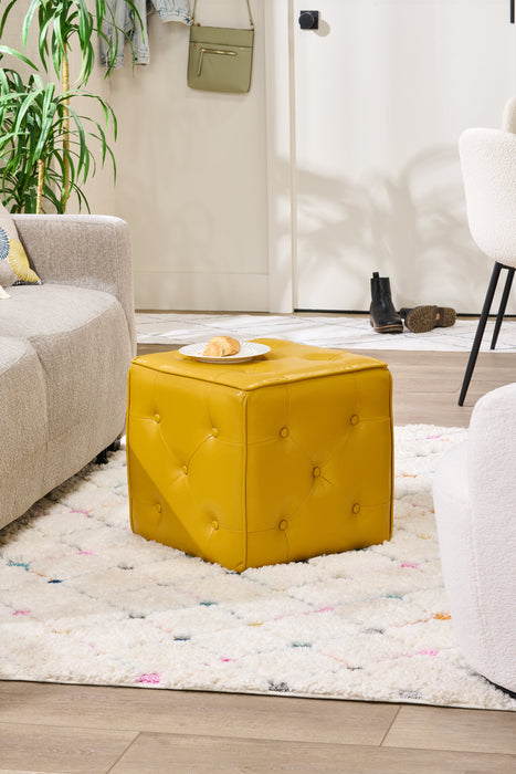 Talbott 17.5\" Cube Ottoman - Yellow Faux Leather