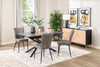 Tavo Dining Table with 63-79"W Extension, Sintered Stone & Metal, Geometric Pedestal Base - Grey/Black | Table de salle à manger Tavo en pierre frittée et métal avec rallonge de 63 po à 79 po (L) et base piédestal géométrique - grise et noire