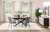 Tavo Dining Table with 63-79"W Extension, Sintered Stone & Metal, Geometric Pedestal Base - Grey/Black | Table de salle à manger Tavo en pierre frittée et métal avec rallonge de 63 po à 79 po (L) et base piédestal géométrique - grise et noire