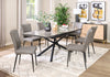 Tavo Dining Table with 63-79"W Extension, Sintered Stone & Metal, Geometric Pedestal Base - Grey/Black | Table de salle à manger Tavo en pierre frittée et métal avec rallonge de 63 po à 79 po (L) et base piédestal géométrique - grise et noire