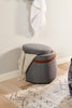 Vancouver 18" Round Fabric Storage Ottoman with Handle - Grey|Pouf de rangement rond Vancouver de 18 po en tissu avec poignée - gris