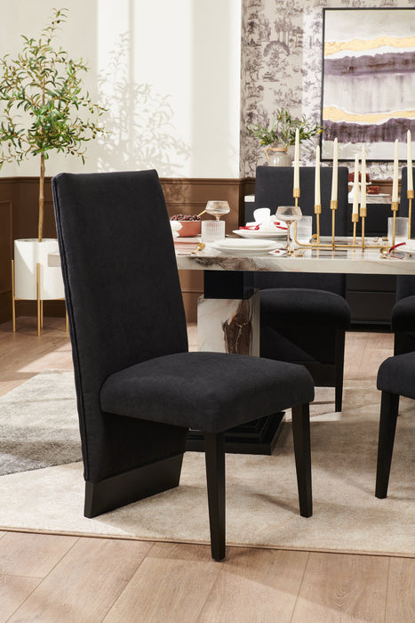 Vega Dining Chair with Polyester Fabric, Wood, Channeled Tufting - Black