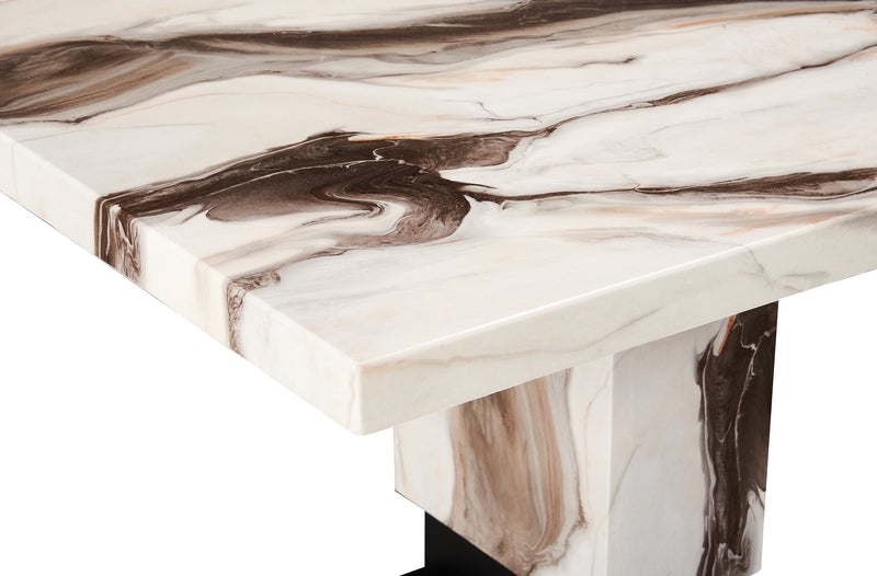 Vega Dining Table, Marble Look, Pedestal Base, 82\"W - Black & White