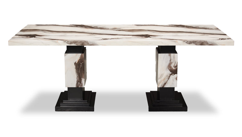 Vega Dining Table, Marble Look, Pedestal Base, 82\"W - Black & White