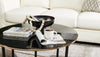 Xander 36" Modern Round Glass Top Coffee Table - Black and Gold with Metal Legs|Table à café ronde moderne Xander de 36 po avec dessus en verre - noire et dorée avec pattes en métal
