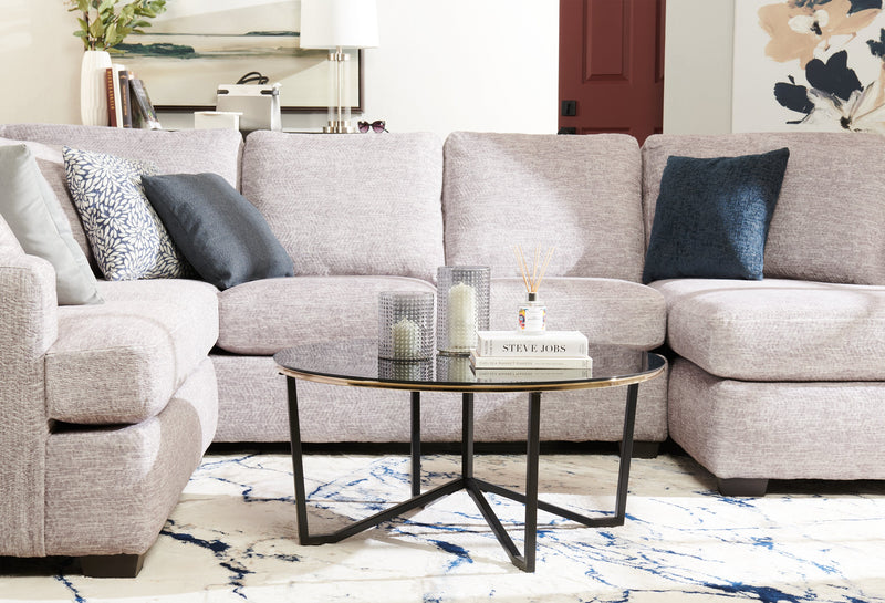 Xander 36\" Modern Round Glass Top Coffee Table - Black and Gold with Metal Legs