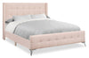 Zara Upholstered Bed in Pink Linen-Look Fabric - Button Tufted - Queen Size | Lit rembourré Zara en tissu d’apparence lin rose avec capitonnage à boutons - format grand lit