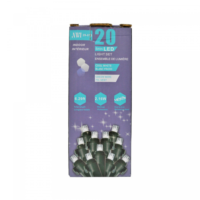 20 Lt 5mm LED Indoor Light Set Cool White Bulbs - Set of 2 Christmas Lights