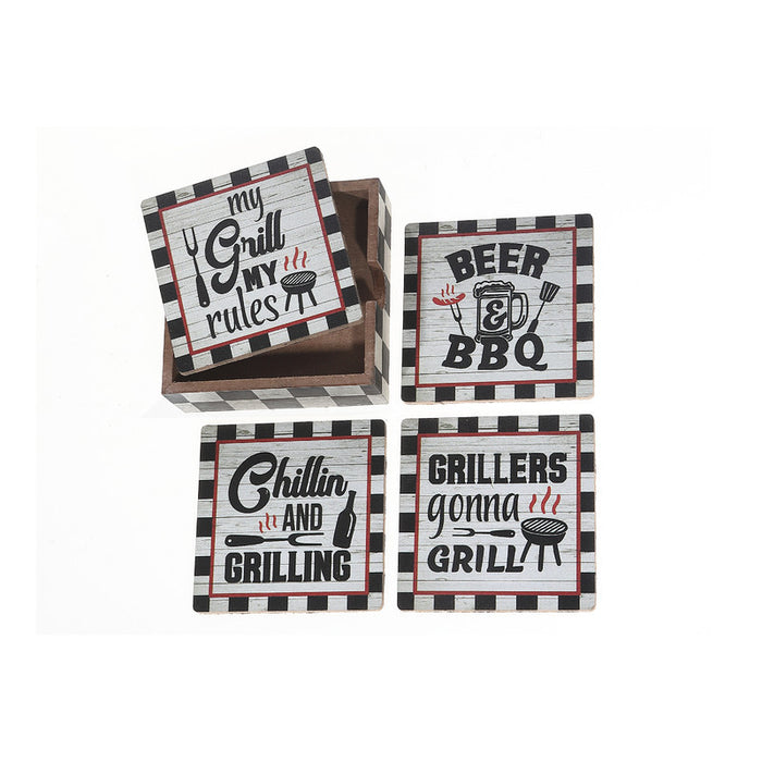Set of 4 Wooden Coaster with Holder