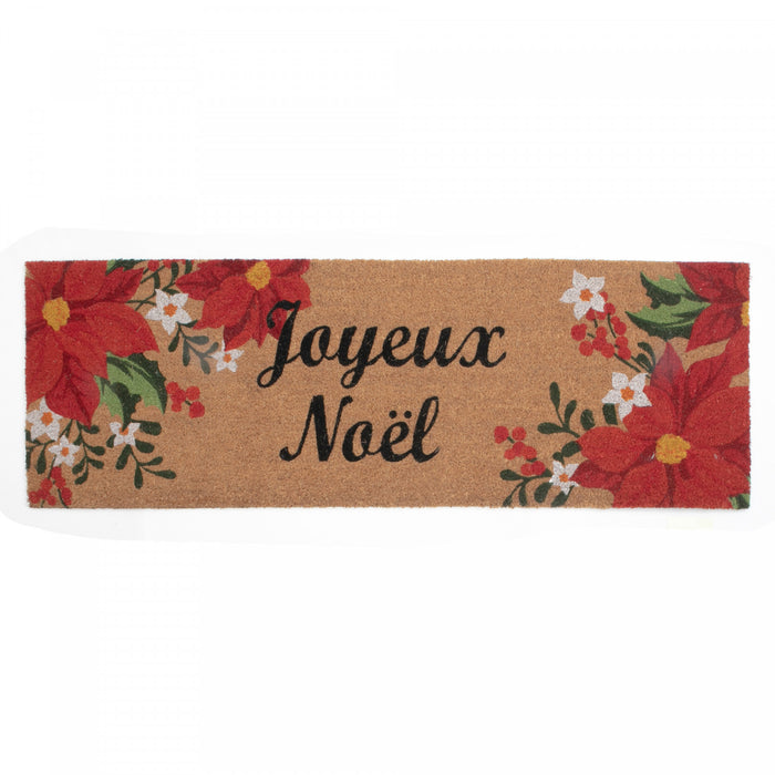 Coir Door Mat Poinsettia Joyeux Noel 16 x 48 Floormat