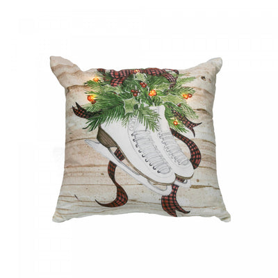 LED Velvet Cushion Pair of Skates 18 x 18 - Set of 2 Cushions|Coussin à DEL 18 x 18 en velours orné d’une paire de patins à glace - ensemble de 2 coussins
