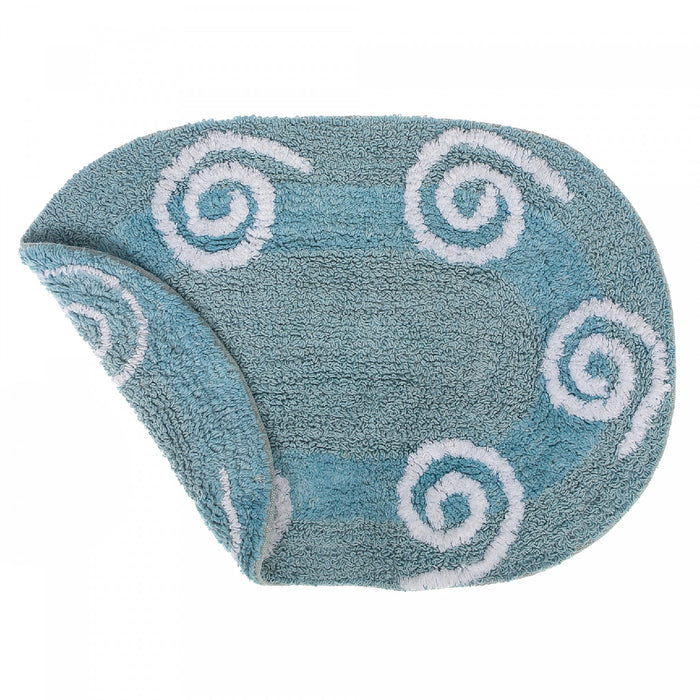 Reversible Cotton Swirly Oval Bathmat 16 x 24 Blue - Set of 2