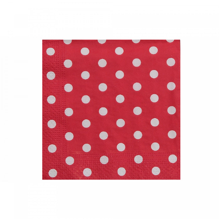 20 Pack 3 Ply Cocktail Napkin Red Polka Dot - Set of 6