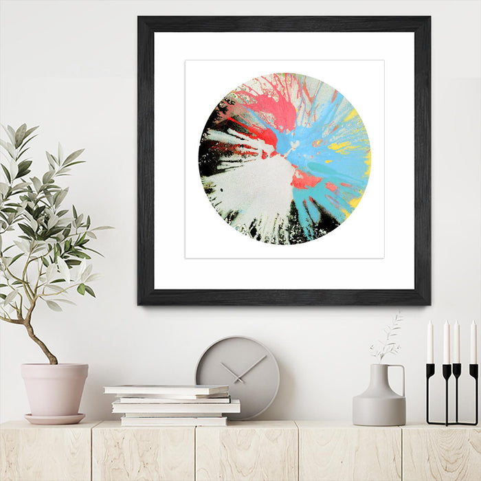 \"Spin Art 10\" Matted and Framed Black 30x30 Wall Art