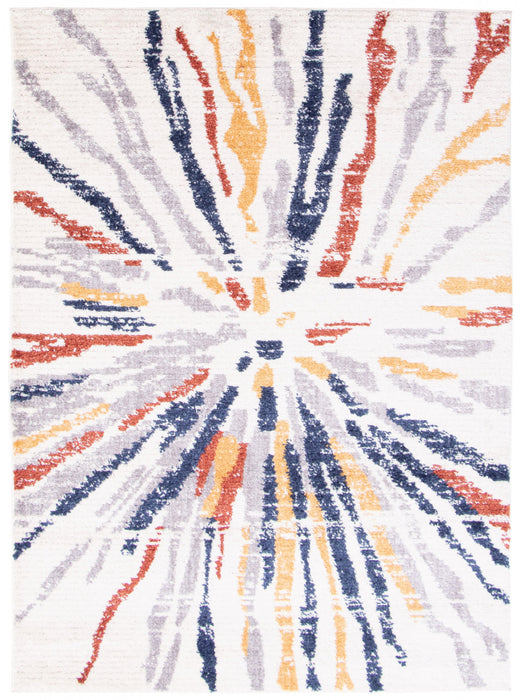 Paloma Sunburst Navy, White Area Rug - 5'3\" x 7'3\"