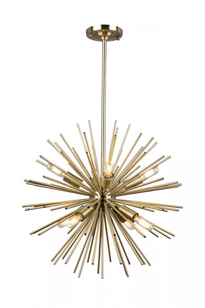 Sunburst  8-Light Satin Brass Chandelier 